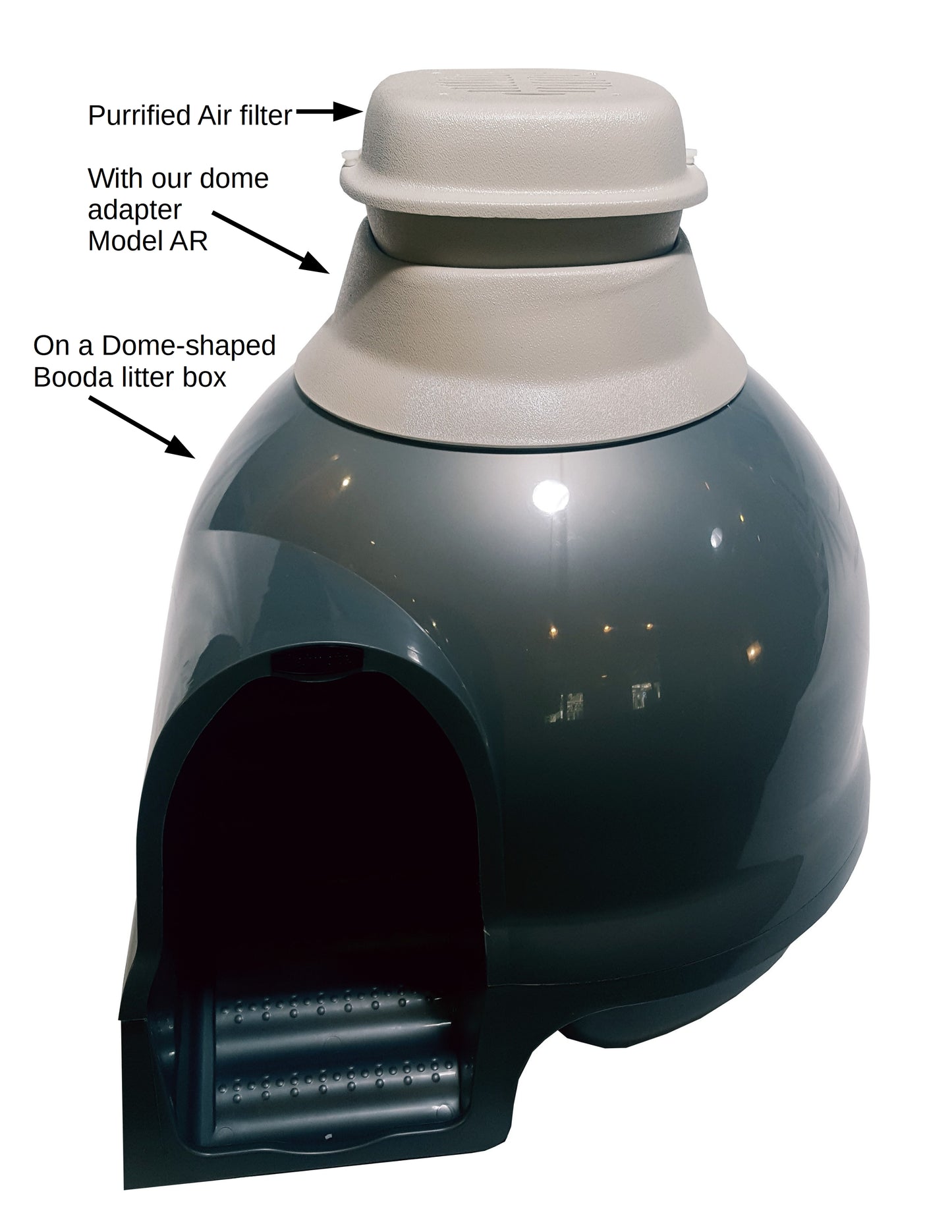 Purrified Air dome adapter Model AR on large Booda litter box
